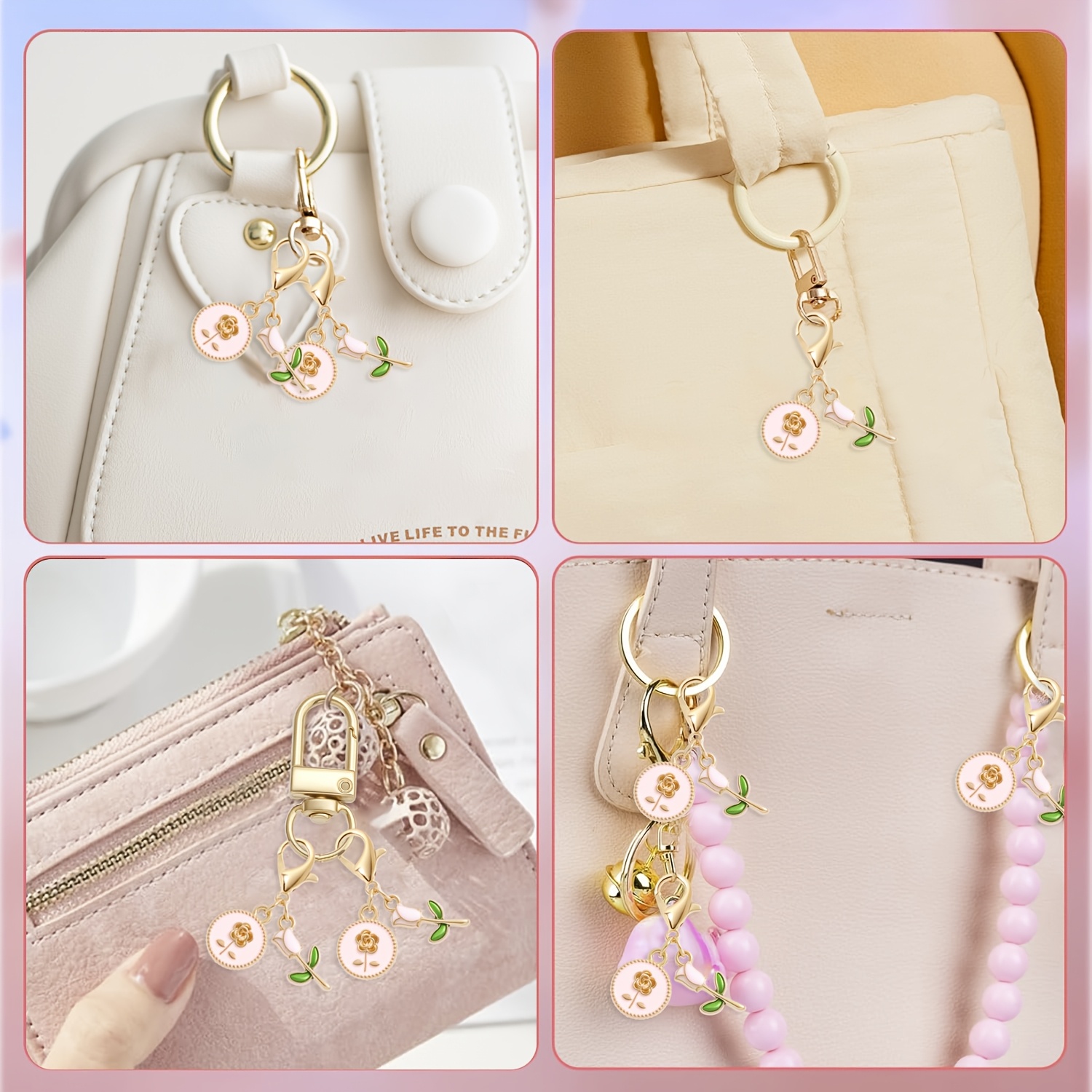 8pcs Small Alloy Flowers with Lobster Clasps for Craft Making
